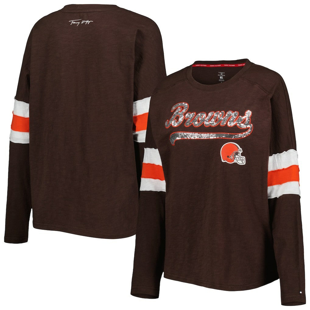 Cleveland Browns Tommy Hilfiger Women's Justine Long Sleeve Tunic T-Shirt - Brown for sale