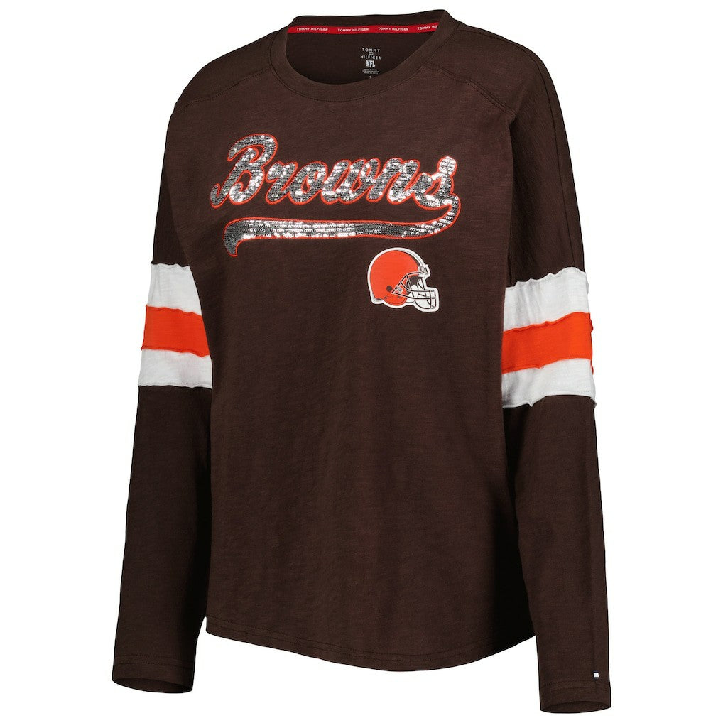 Cleveland Browns Tommy Hilfiger Women's Justine Long Sleeve Tunic T-Shirt - Brown for sale