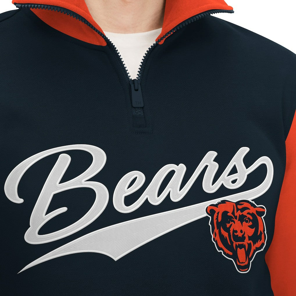 Chicago Bears Tommy Hilfiger Aiden Quarter-Zip Sweatshirt - Navy/Orange sale