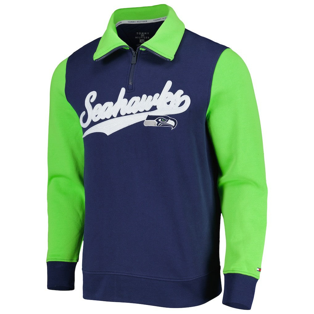 Seattle Seahawks Tommy Hilfiger Aiden Quarter-Zip Sweatshirt - College Navy/Neon Green for sale