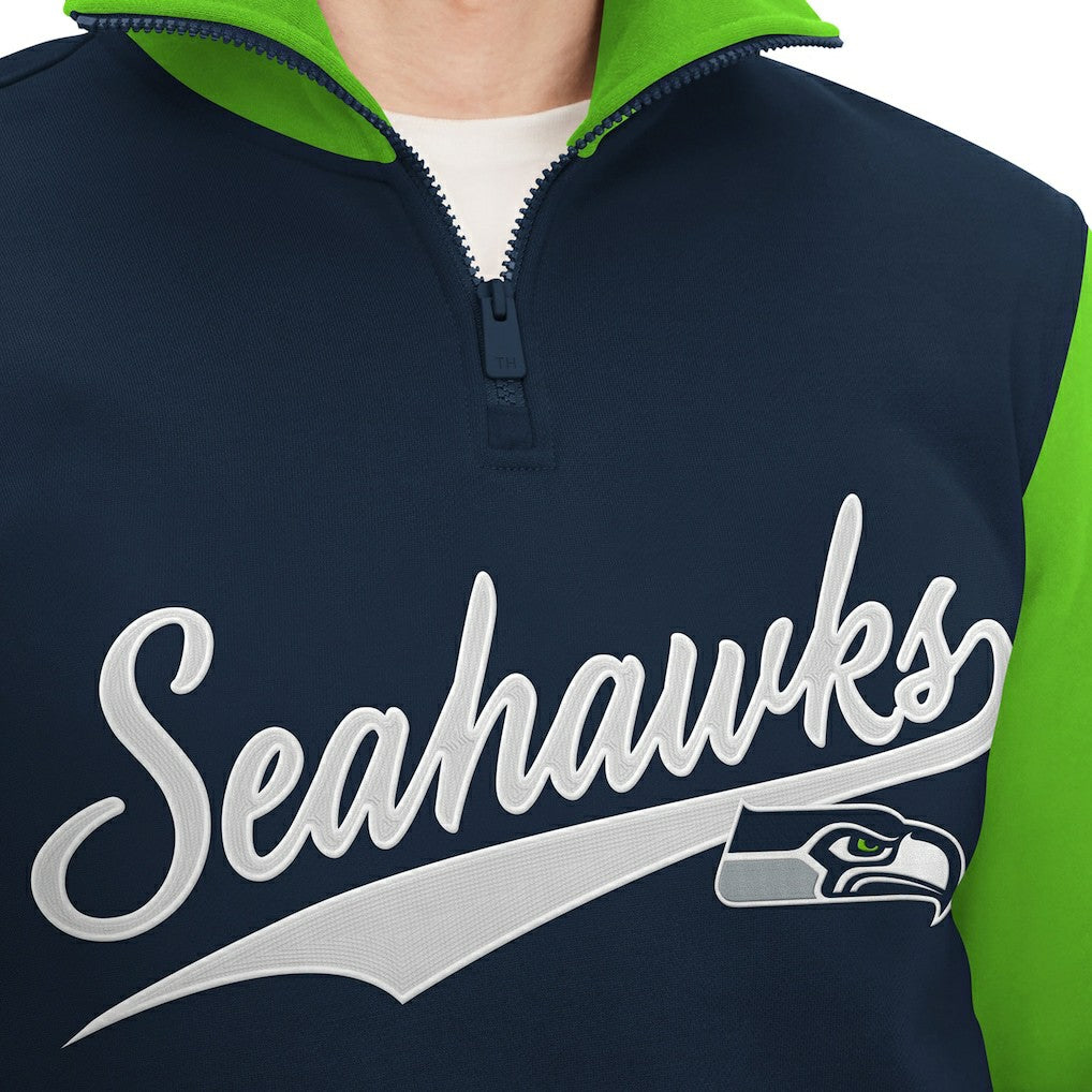 Seattle Seahawks Tommy Hilfiger Aiden Quarter-Zip Sweatshirt - College Navy/Neon Green for sale