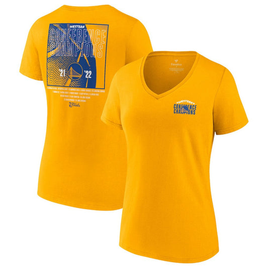 Golden State Warriors Women's 2022 Western Conference Champions Balanced Attack Roster V-Neck T-Shirt sale - Gold | Fanatics shop
