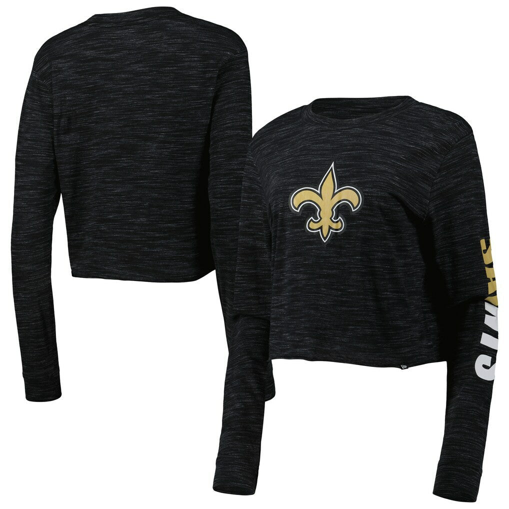 New Orleans Saints New Era Women's Crop Long Sleeve T-Shirt - Black on sale
