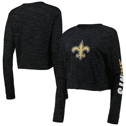 New Orleans Saints New Era Women's Crop Long Sleeve T-Shirt - Black on sale