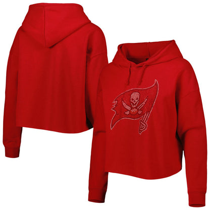 Tampa Bay Buccaneers Cuce Women's Crystal Logo Cropped Pullover Hoodie - Red on sale