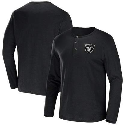 Las Vegas Raiders NFL x Darius Rucker Collection Slub Jersey Henley Long Sleeve T-Shirt - Black discount