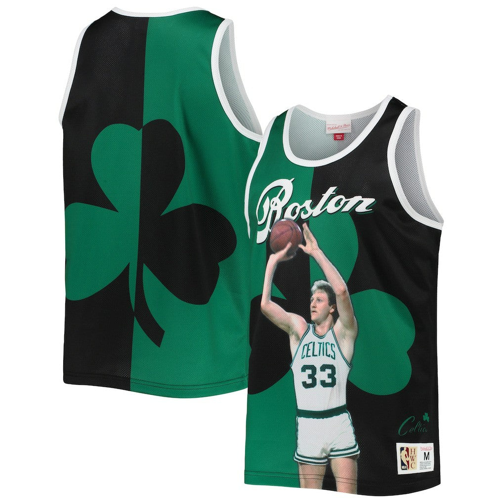 Larry Bird Boston Celtics Sublimated Player Tank Top - Kelly Green/Black | Mitchell & Ness on sale
