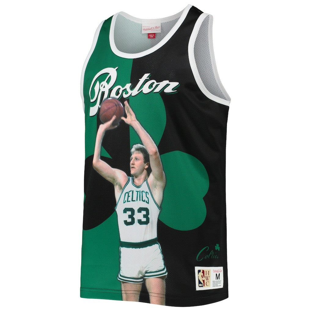 Larry Bird Boston Celtics Sublimated Player Tank Top - Kelly Green/Black | Mitchell & Ness on sale