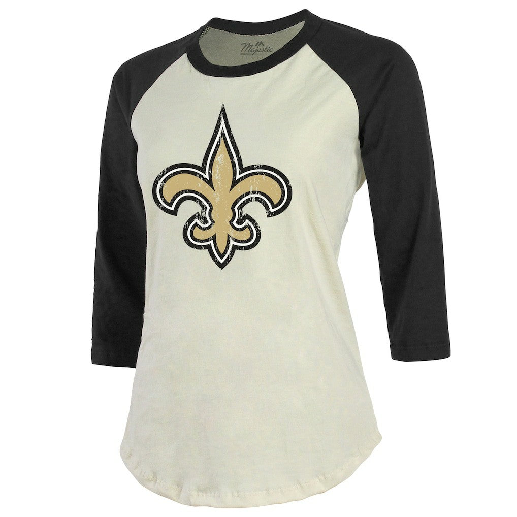 Tyrann Mathieu New Orleans Saints Majestic Threads Women's Player Name & Number Tri-Blend Three-Quarter Sleeve T-Shirt - Cream for sale