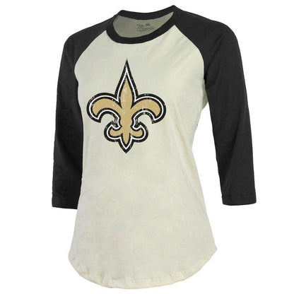 Tyrann Mathieu New Orleans Saints Majestic Threads Women's Player Name & Number Tri-Blend Three-Quarter Sleeve T-Shirt - Cream for sale