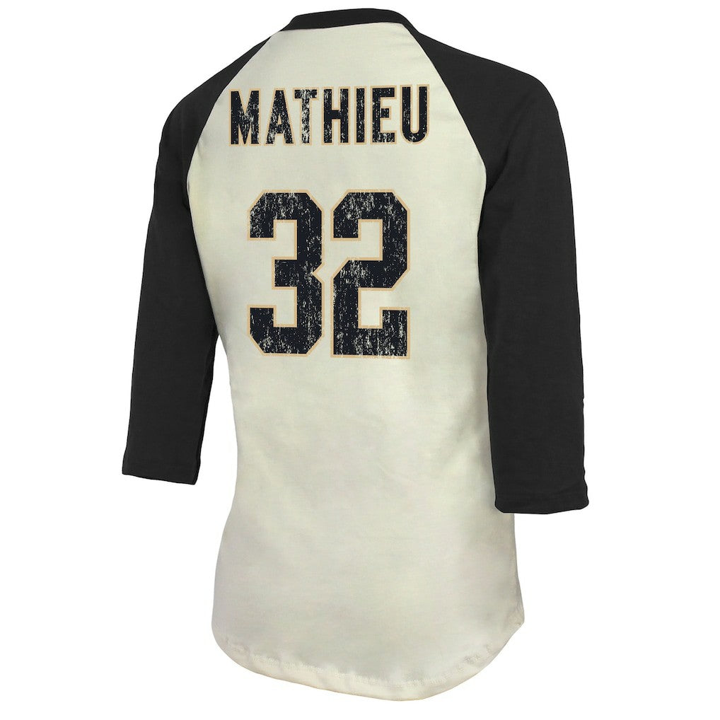 Tyrann Mathieu New Orleans Saints Majestic Threads Women's Player Name & Number Tri-Blend Three-Quarter Sleeve T-Shirt - Cream for sale