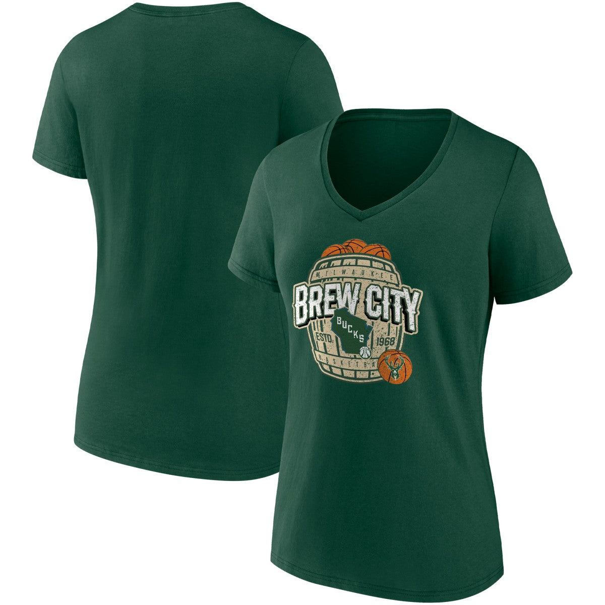 Milwaukee Bucks Women's Hometown Collection Brew City V-Neck T-Shirt - Hunter Green | Fanatics outlet