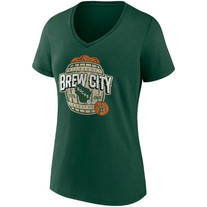 Milwaukee Bucks Women's Hometown Collection Brew City V-Neck T-Shirt - Hunter Green | Fanatics outlet