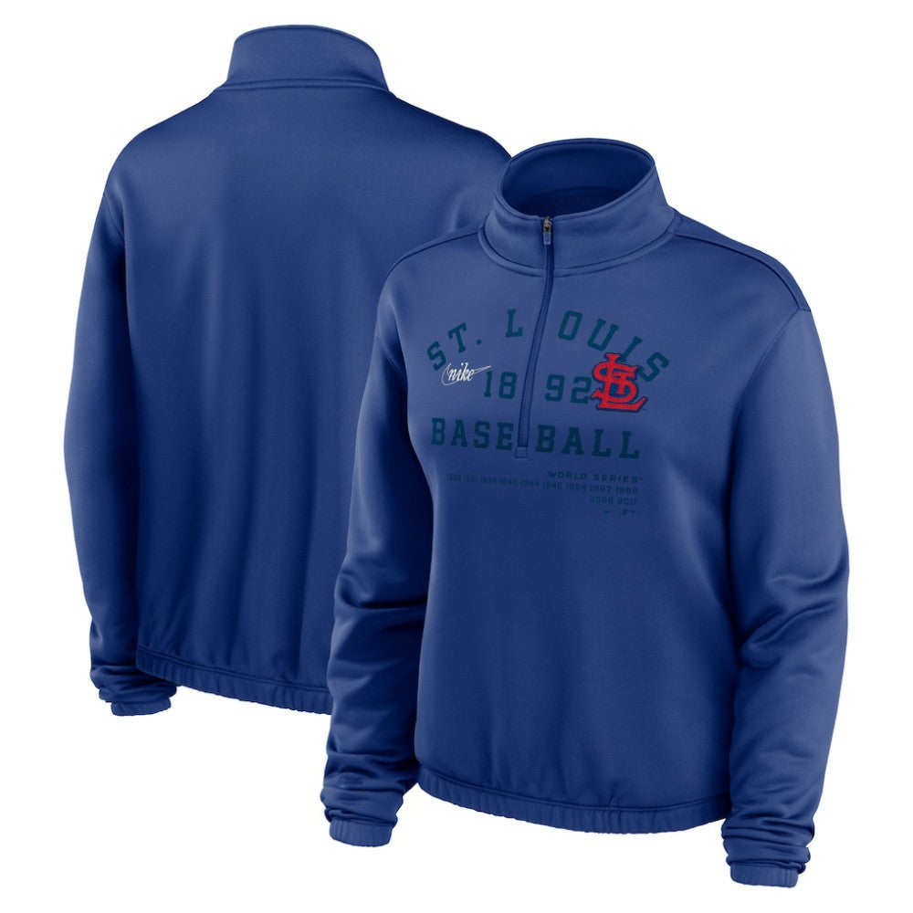 St. Louis Cardinals Women's Rewind Splice Half-Zip Semi-Cropped Bubble Hem Sweatshirt - Royal | Nike