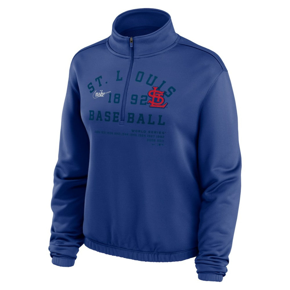 St. Louis Cardinals Women's Rewind Splice Half-Zip Semi-Cropped Bubble Hem Sweatshirt - Royal | Nike