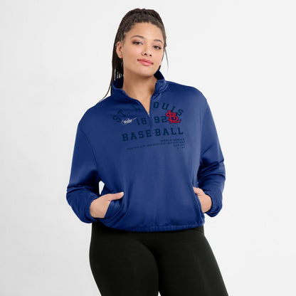 St. Louis Cardinals Women's Rewind Splice Half-Zip Semi-Cropped Bubble Hem Sweatshirt - Royal | Nike