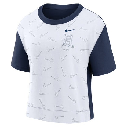 Detroit Tigers Women's Line Up High Hip Fashion T-Shirt - Navy/White | Nike