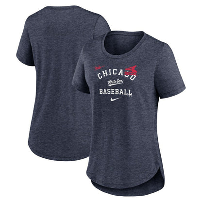 Chicago White Sox Women's Rewind Arch Mix Tri-Blend T-Shirt - Heather Navy | Nike