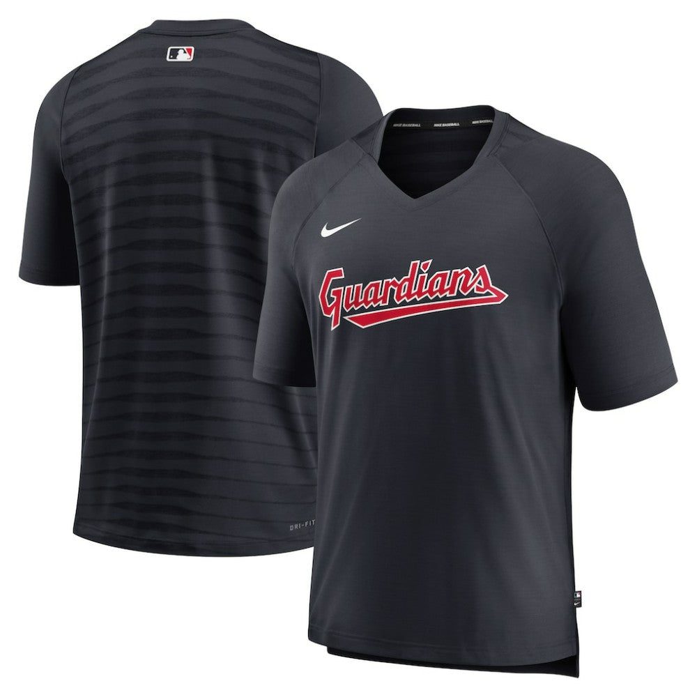 Cleveland Guardians Authentic Collection Pregame Raglan Performance V-Neck T-Shirt - Navy | Nike