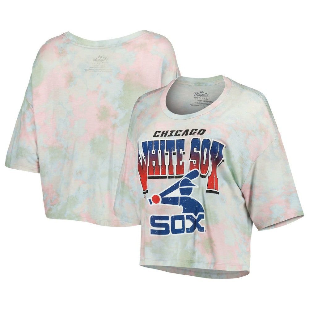 Chicago White Sox Majestic Threads Women's Cooperstown Collection Tie-Dye Boxy Cropped Tri-Blend T-Shirt