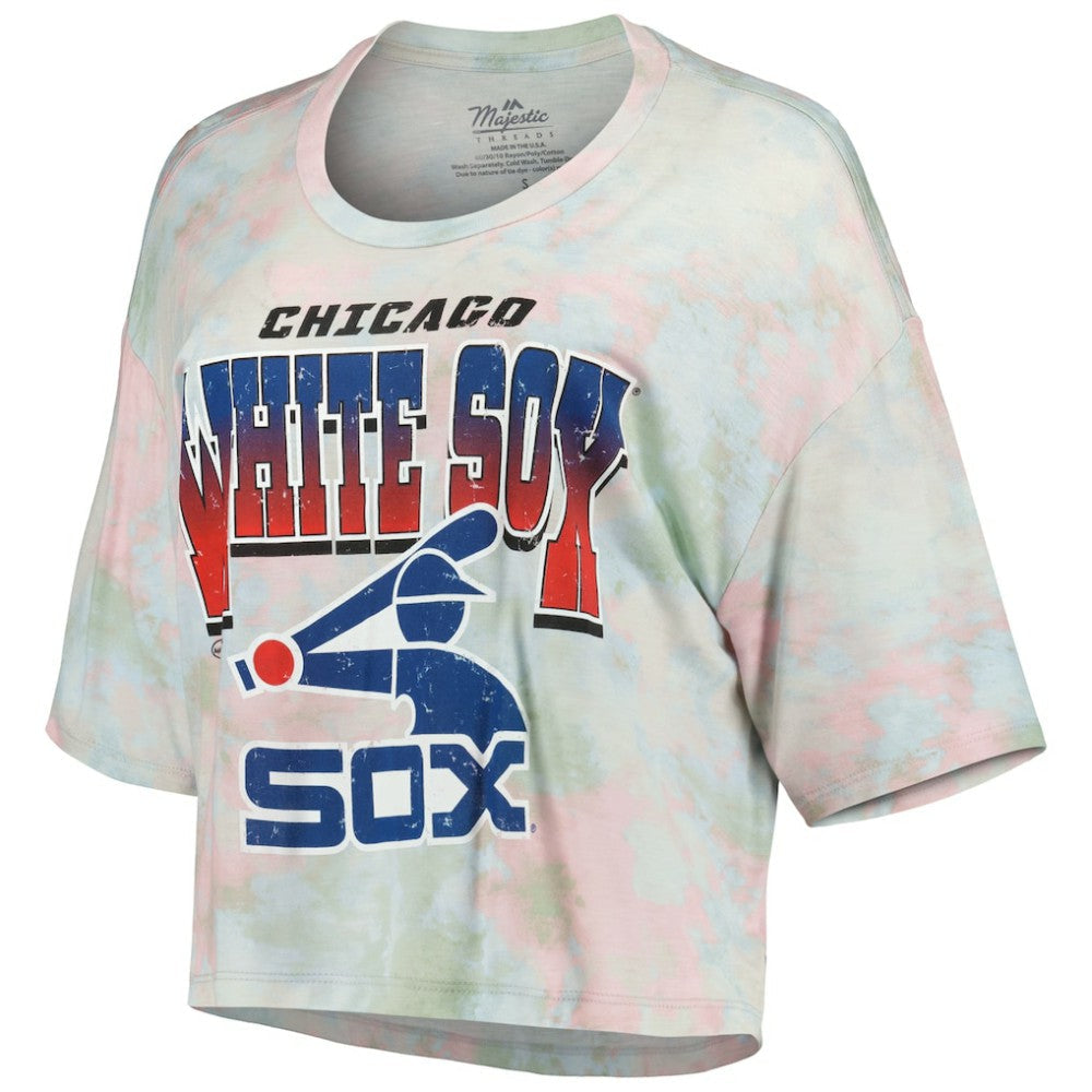 Chicago White Sox Majestic Threads Women's Cooperstown Collection Tie-Dye Boxy Cropped Tri-Blend T-Shirt