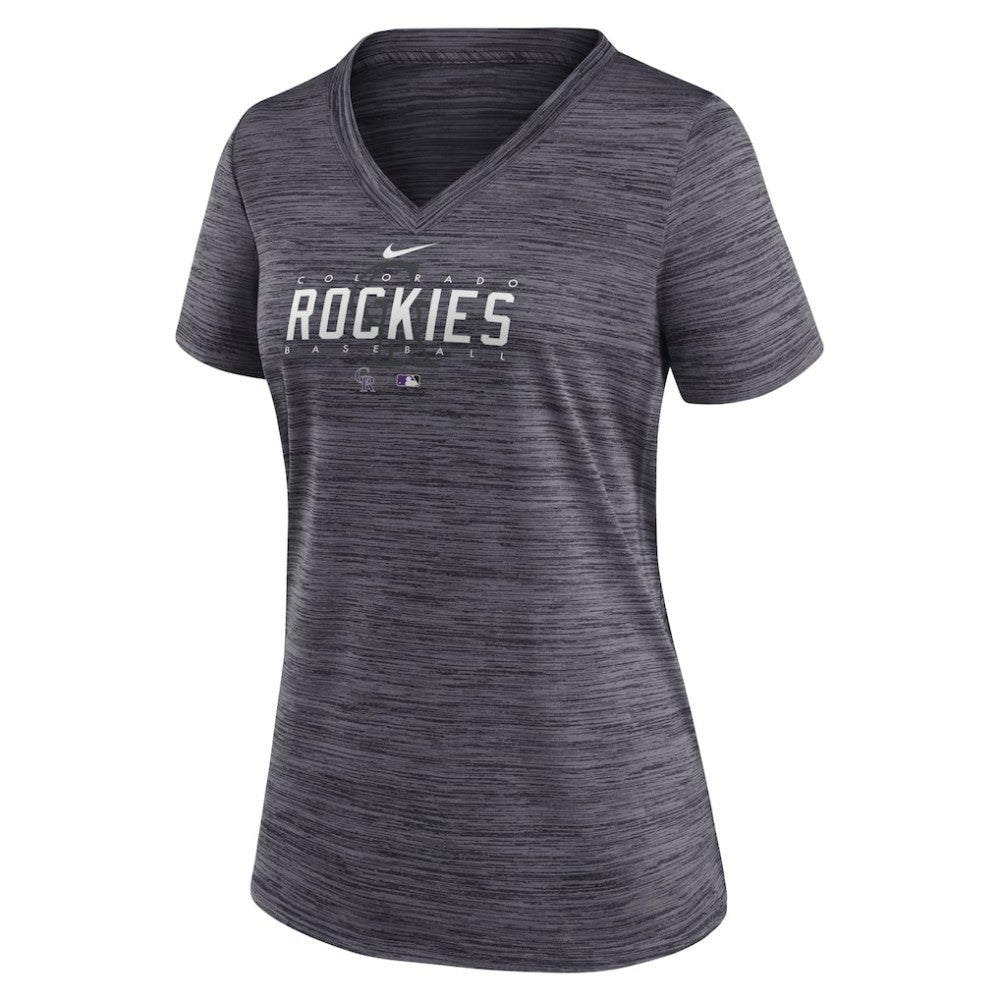 Colorado Rockies Women's Authentic Collection Velocity Practice Performance V-Neck T-Shirt - Black | Nike