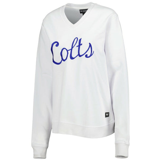 Indianapolis Colts The Wild Collective Women's Cheer V-Neck Fleece Pullover Sweatshirt - White on sale
