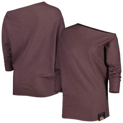 Cleveland Browns KIYA TOMLIN Women's Twisted Tri-Blend Asymmetrical 3/4-Dolman Sleeve Sweatshirt - Brown on sale