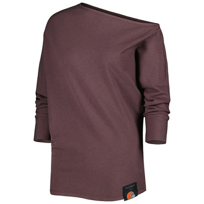 Cleveland Browns KIYA TOMLIN Women's Twisted Tri-Blend Asymmetrical 3/4-Dolman Sleeve Sweatshirt - Brown on sale