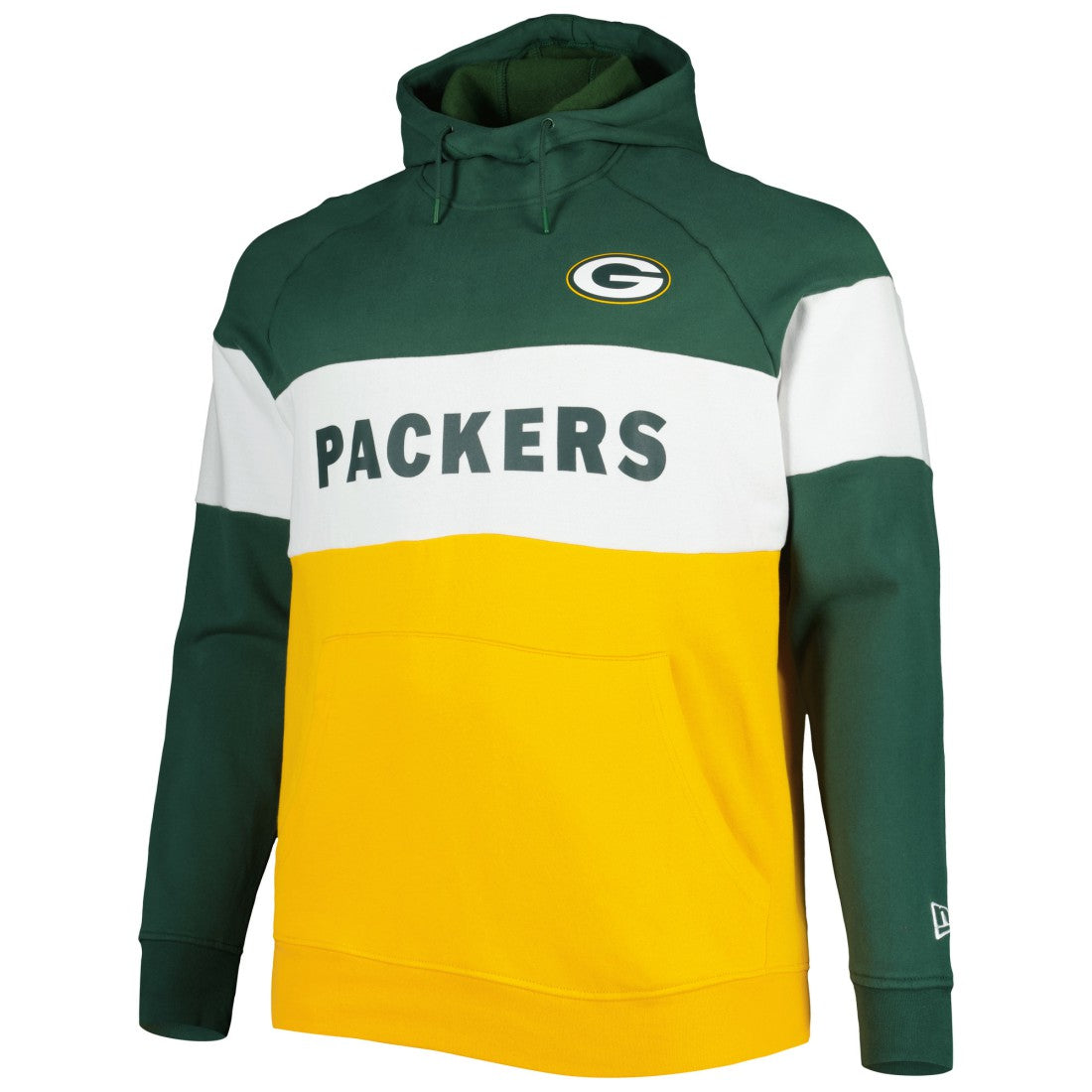 Green Bay Packers New Era Big & Tall Current Team Colorblock Fleece Raglan Pullover Hoodie - Green/Gold on sale