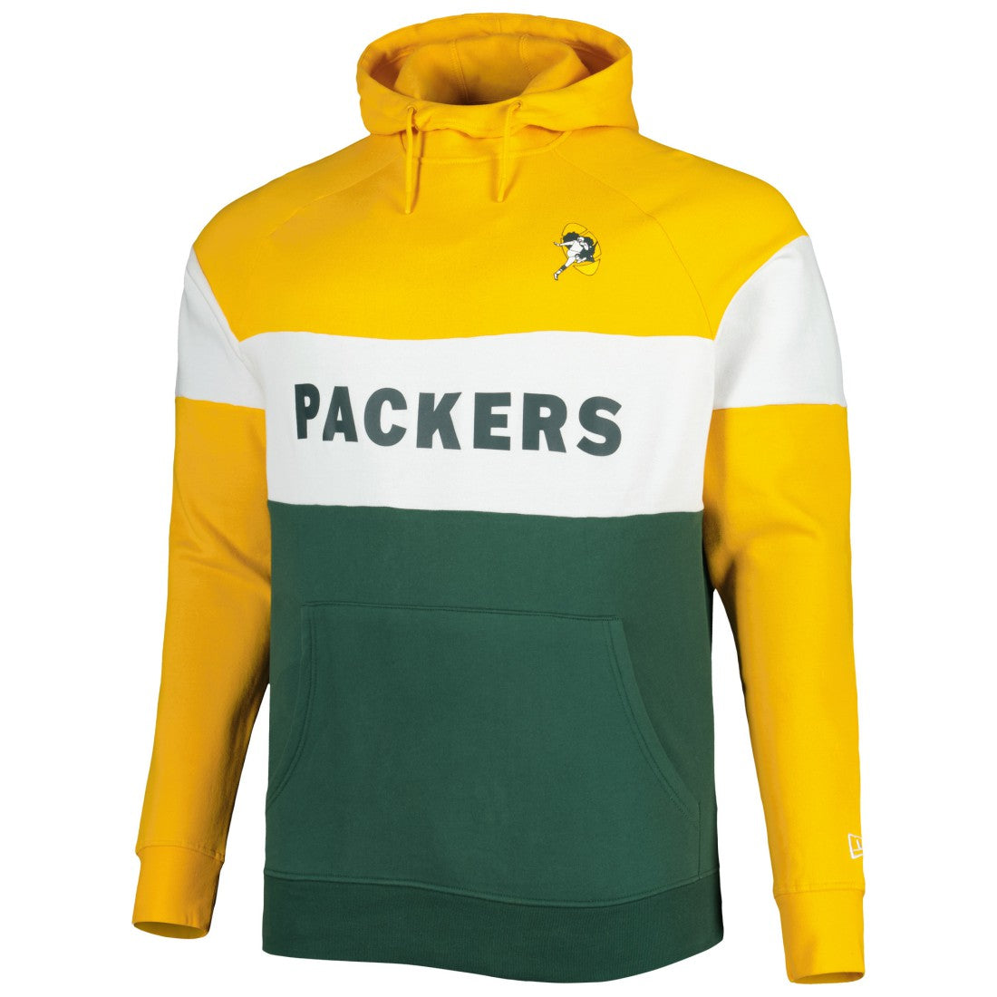 Green Bay Packers New Era Big & Tall Throwback Colorblock Fleece Raglan Pullover Hoodie - Gold/Green outlet
