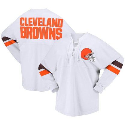 Cleveland Browns Women's Spirit Jersey Lace-Up V-Neck Long Sleeve T-Shirt - White cheap