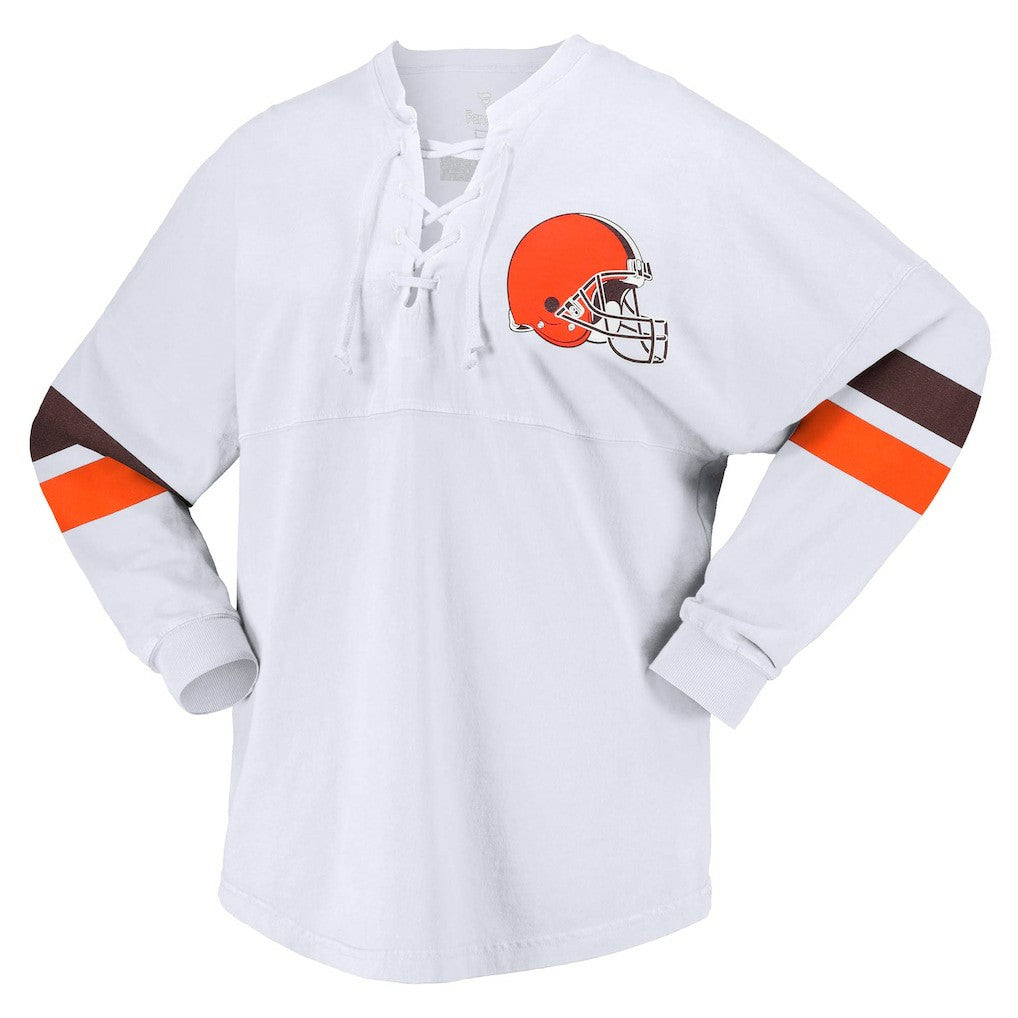 Cleveland Browns Women's Spirit Jersey Lace-Up V-Neck Long Sleeve T-Shirt - White cheap