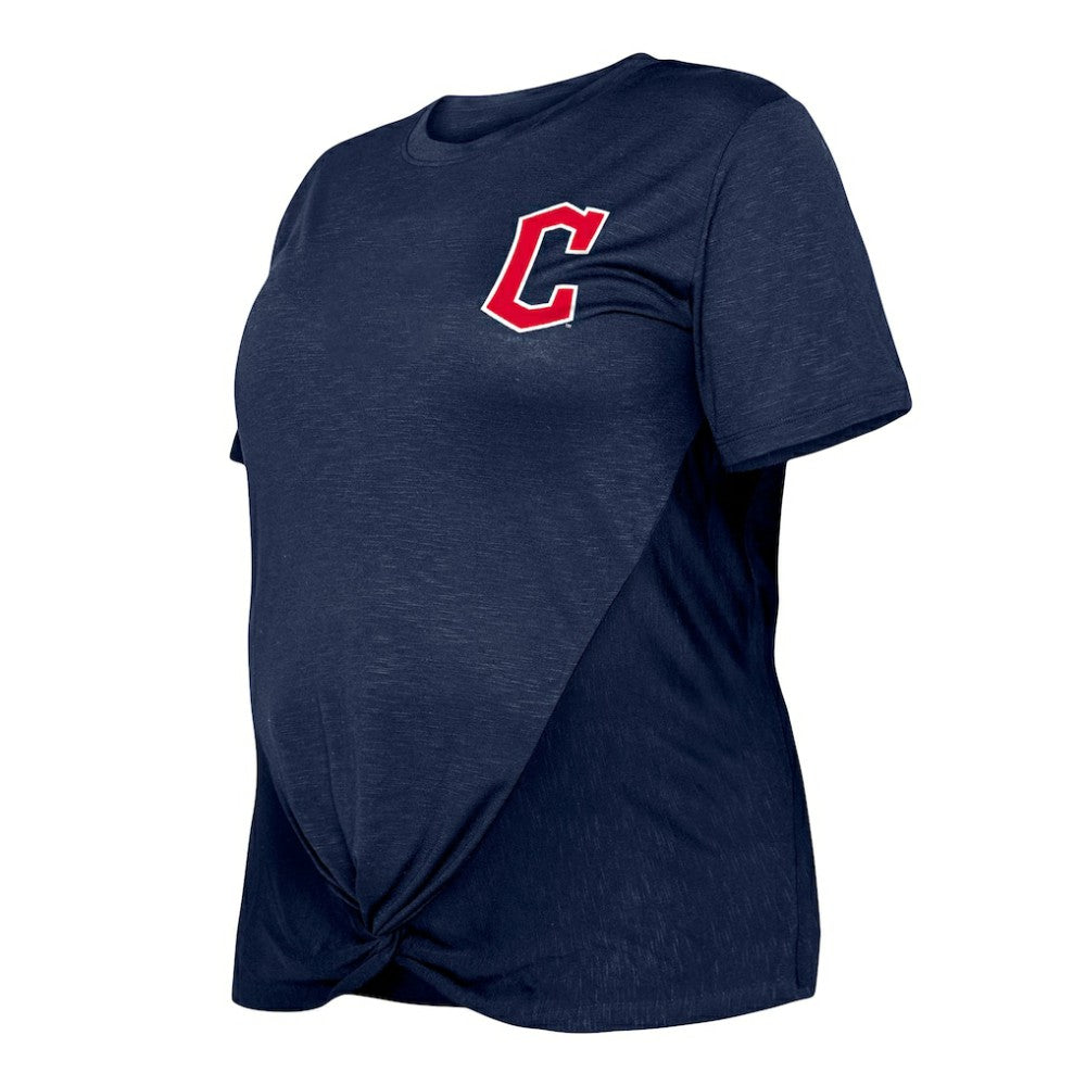 Cleveland Guardians Women's Plus Size Two-Hit Front Knot T-Shirt - Navy | New Era