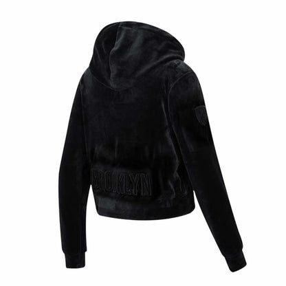 Brooklyn Nets Pro Standard Women's Triple Black Velour Full-Zip Hoodie outlet
