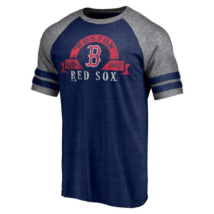 Boston Red Sox Utility Two-Stripe Raglan Tri-Blend T-Shirt - Heather Navy
