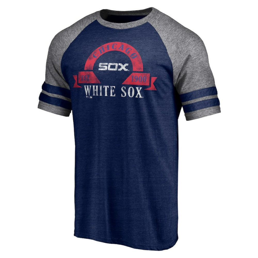 Chicago White Sox Utility Two-Stripe Raglan Tri-Blend T-Shirt - Heather Navy