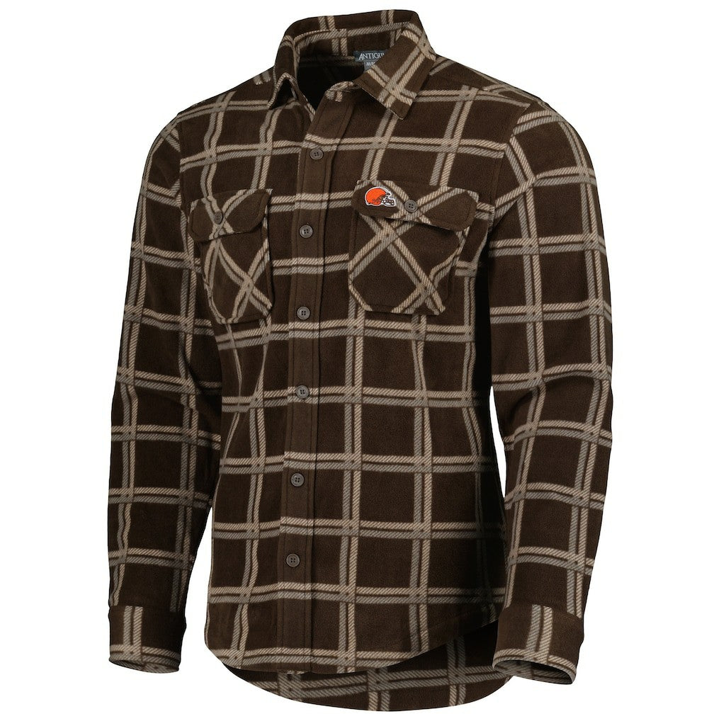 Cleveland Browns Antigua Industry Flannel Button-Up Shirt Jacket - Brown on sale