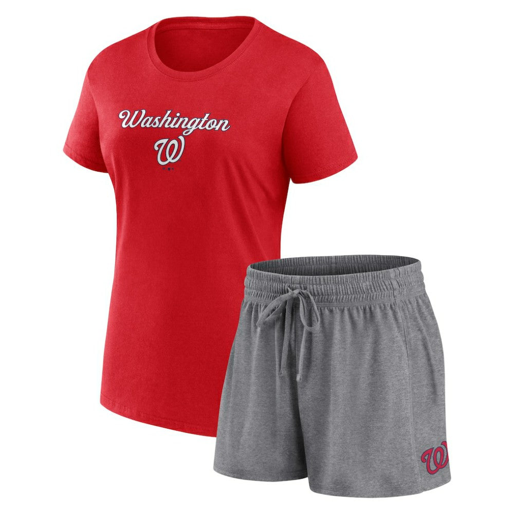 Washington Nationals Women's Script T-Shirt & Shorts Combo Set - Red/Gray
