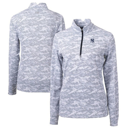 New York Yankees Cutter & Buck Women's Traverse Camo Print Stretch Quarter-Zip Pullover Top - Charcoal