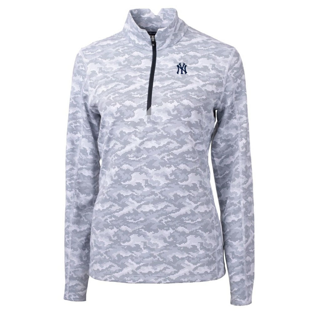New York Yankees Cutter & Buck Women's Traverse Camo Print Stretch Quarter-Zip Pullover Top - Charcoal