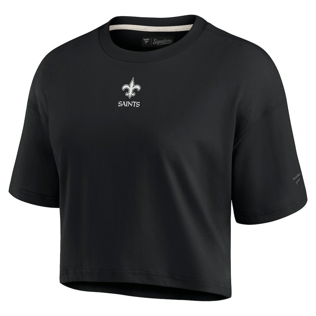 New Orleans Saints Women's Elements Super Soft Boxy Cropped T-Shirt - Black outlet