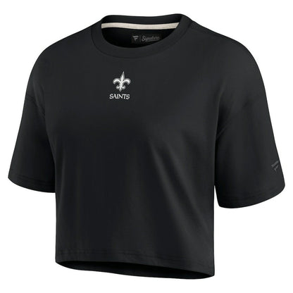 New Orleans Saints Women's Elements Super Soft Boxy Cropped T-Shirt - Black outlet
