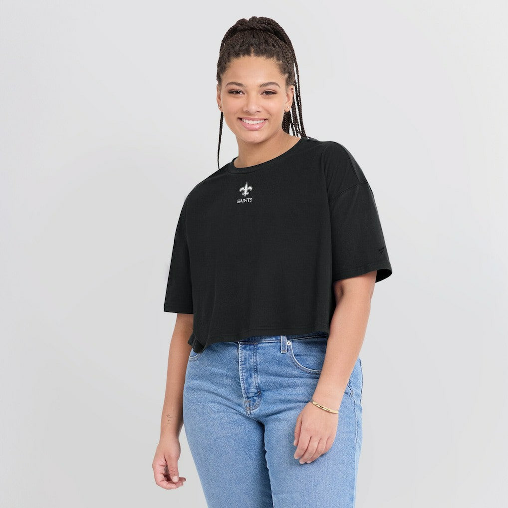 New Orleans Saints Women's Elements Super Soft Boxy Cropped T-Shirt - Black outlet