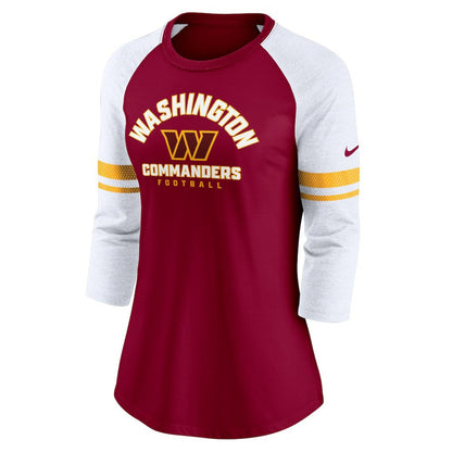 Washington Commanders Women's Fashion 3/4-Sleeve Lightweight Raglan Fashion T-Shirt - Burgundy | Nike on sale