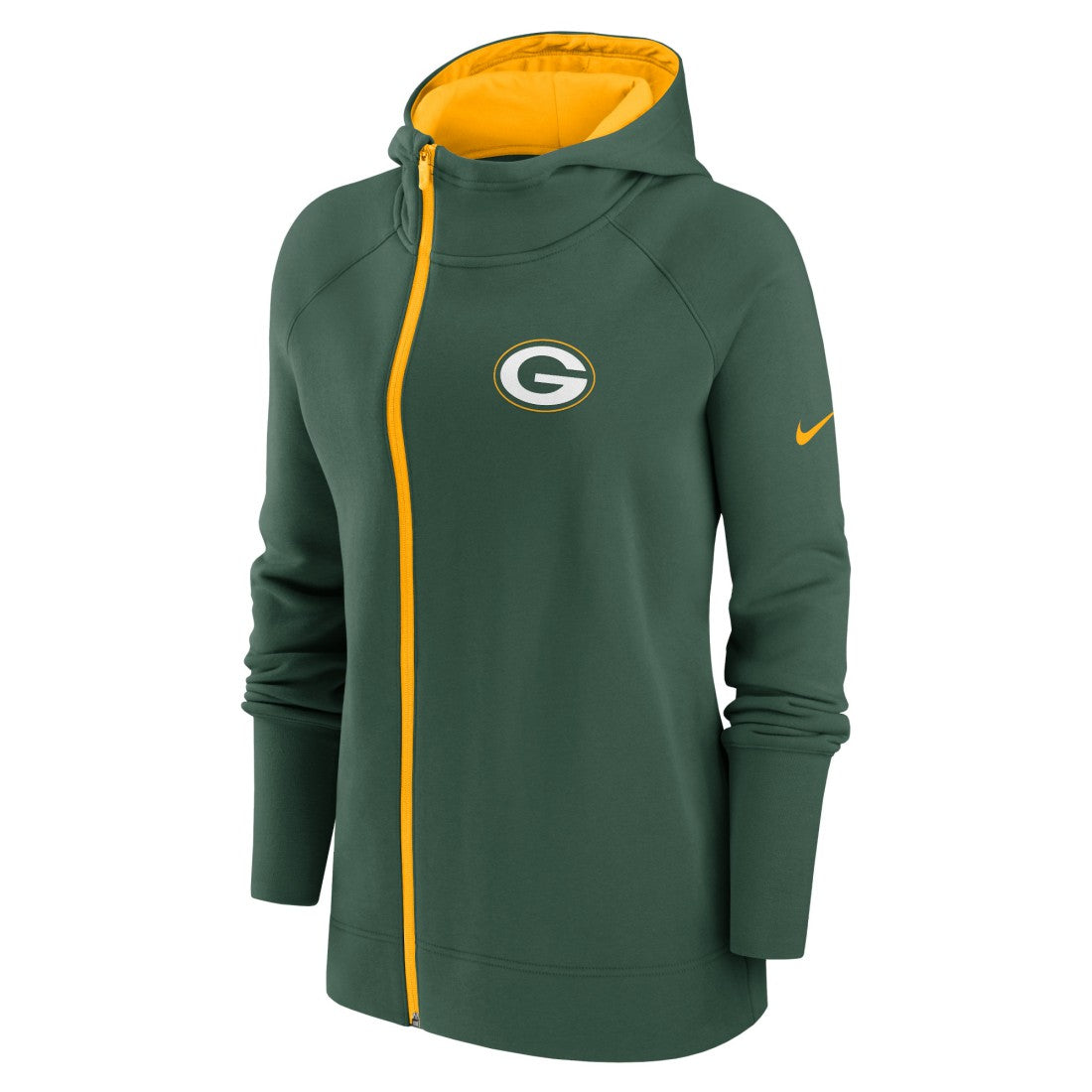 Green Bay Packers Women's Asymmetrical Raglan Full-Zip Hoodie - Green | Nike cheap
