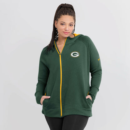 Green Bay Packers Women's Asymmetrical Raglan Full-Zip Hoodie - Green | Nike cheap