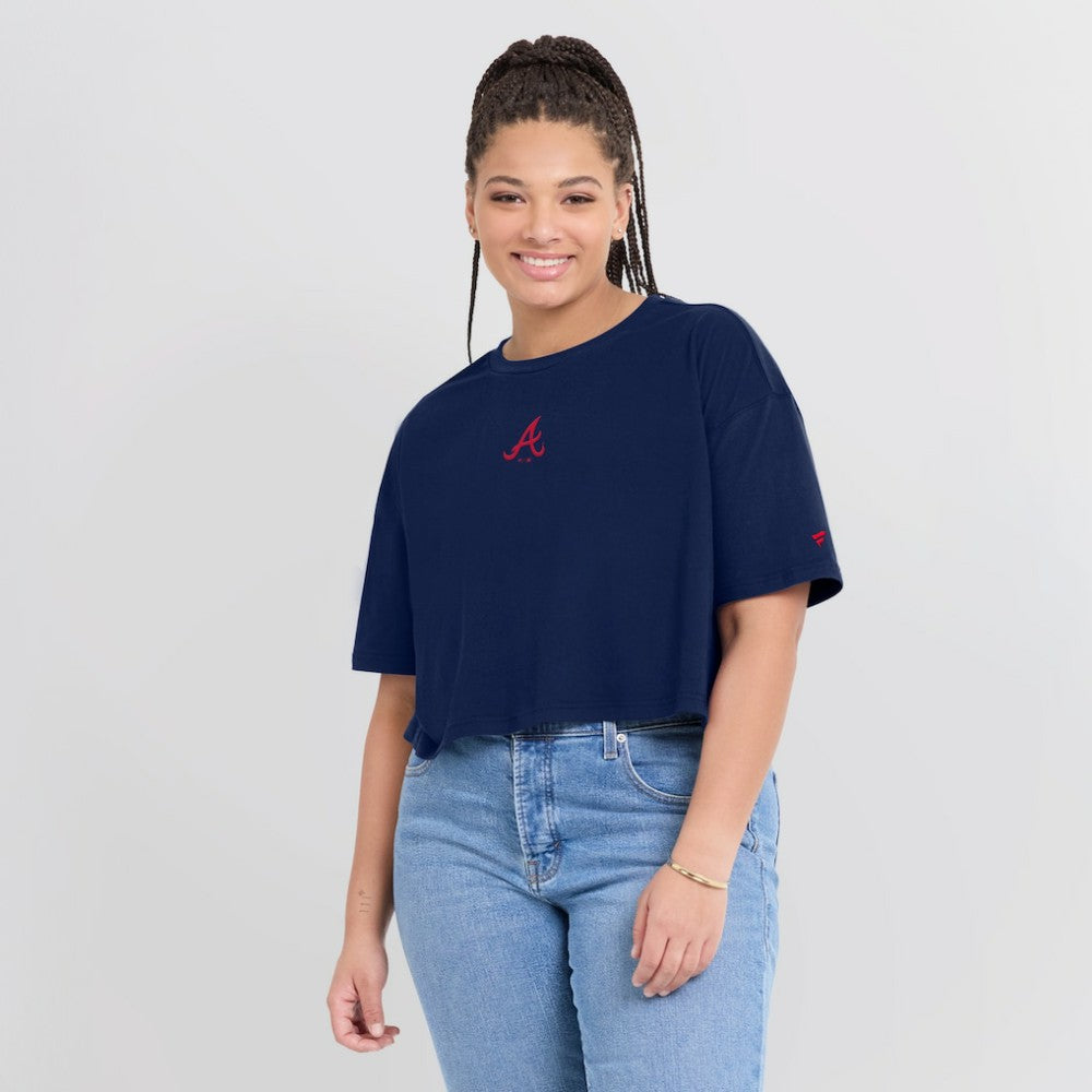 Atlanta Braves Women's Elements Super Soft Boxy Cropped T-Shirt - Navy