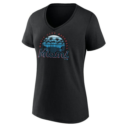 Miami Marlins Women's One Champion V-Neck T-Shirt - Black
