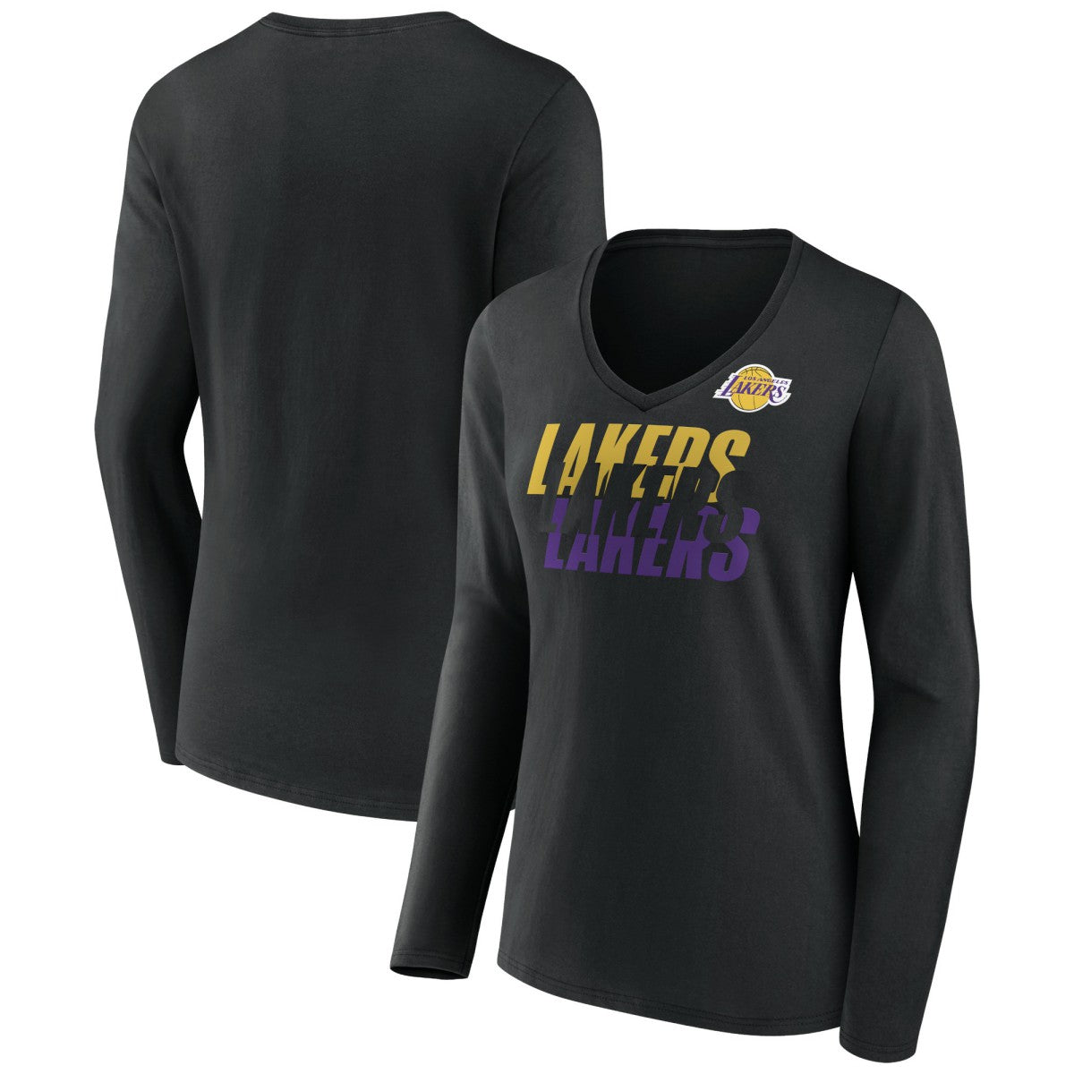 Los Angeles Lakers Women's Tumble V-Neck Long Sleeve T-Shirt - Black cheap